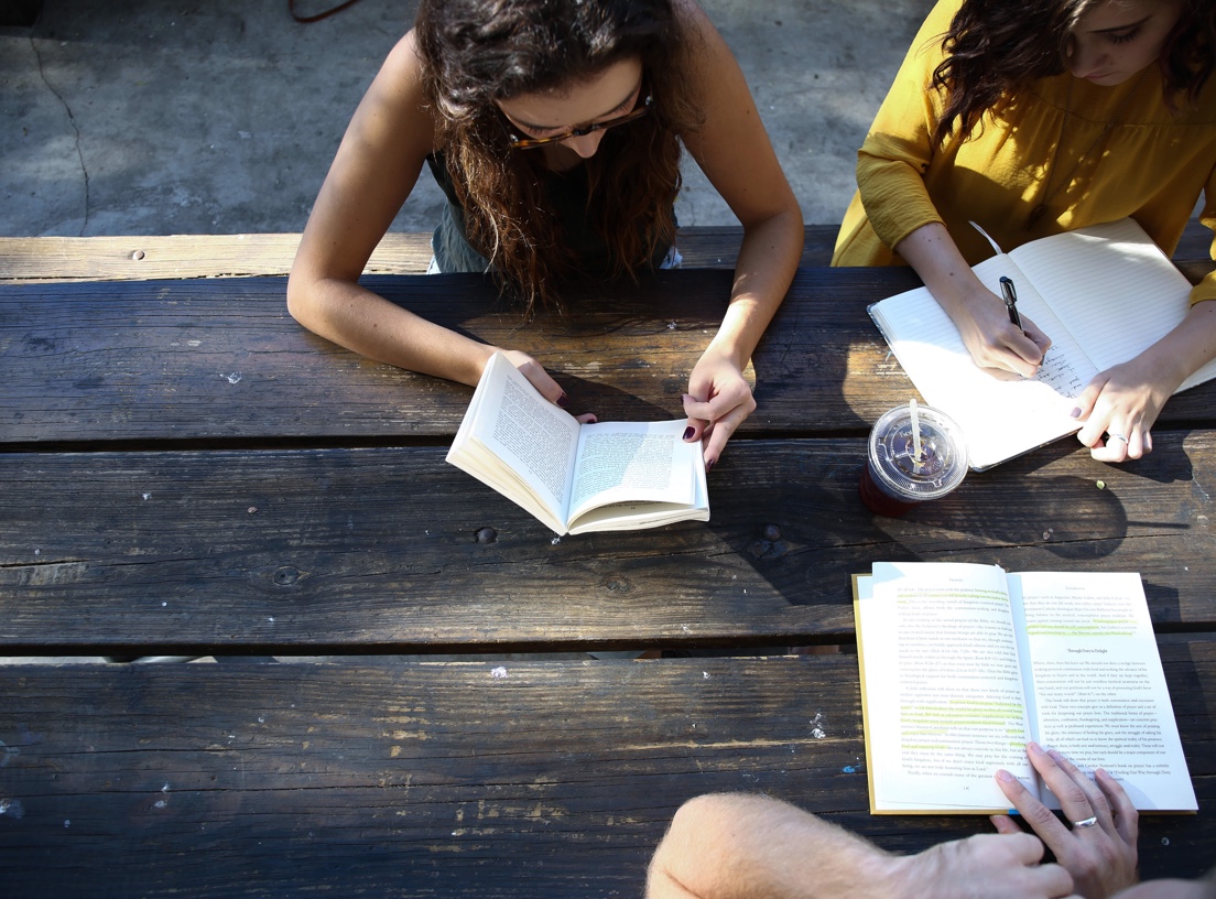 students studying at a table